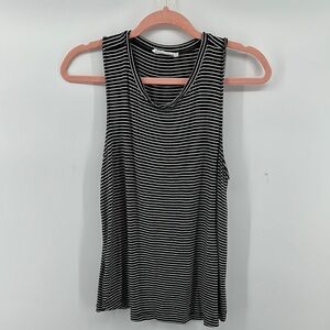 Double Zero Black and White Ribbed Sleeveless Crew Neck Tank Top Size Large